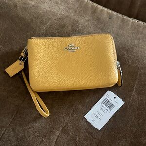 Coach Leather double corner zip wristlet